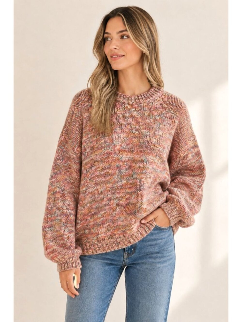Velvet by Graham & Spencer Trix Oversized Knit Sweater Pink Rainbow Alpaca Wool